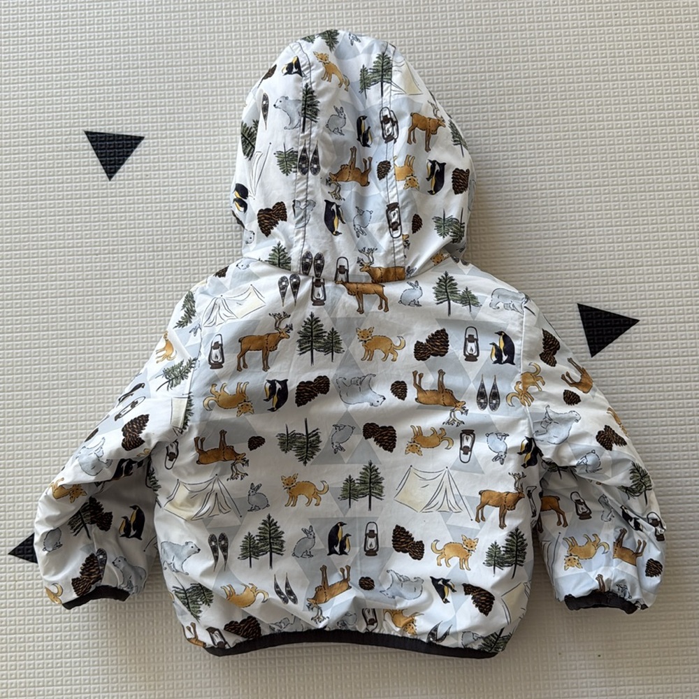 The North Face Perrito Reversible Hooded Jacket Gray Woodland Animals 3-6 Months - Picture 8 of 8